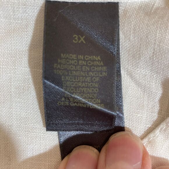 Liz Claiborne Linen Top 3X White Embroidery Button Up 3/4 Sleeve Country Coastal - Picture 6 of 10